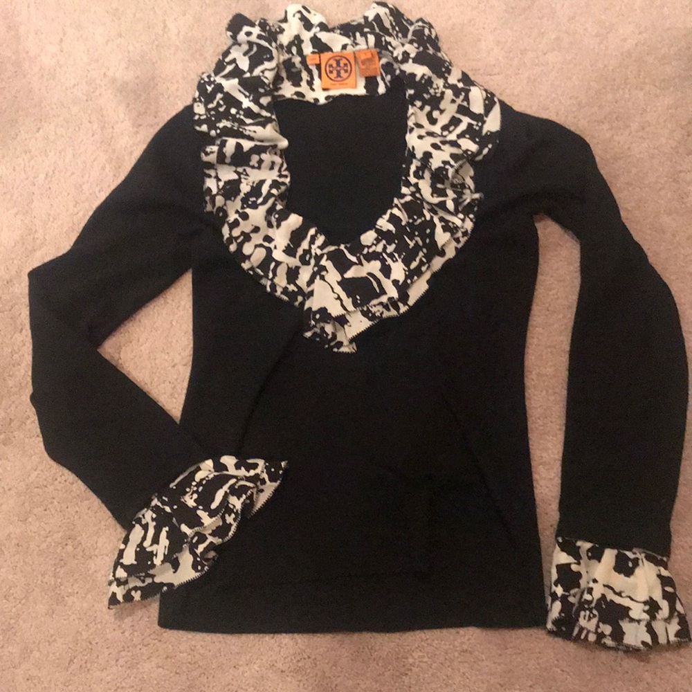 Tory Burch Black V-neck Sweater removable ruffles